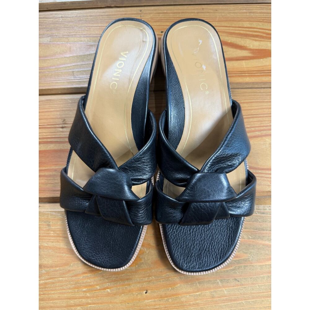 Vionic Black Knotted Leather Slide Sandals - Picture 5 of 9